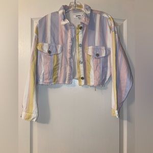 Multi colored stripped cropped jean jacket from Missguided